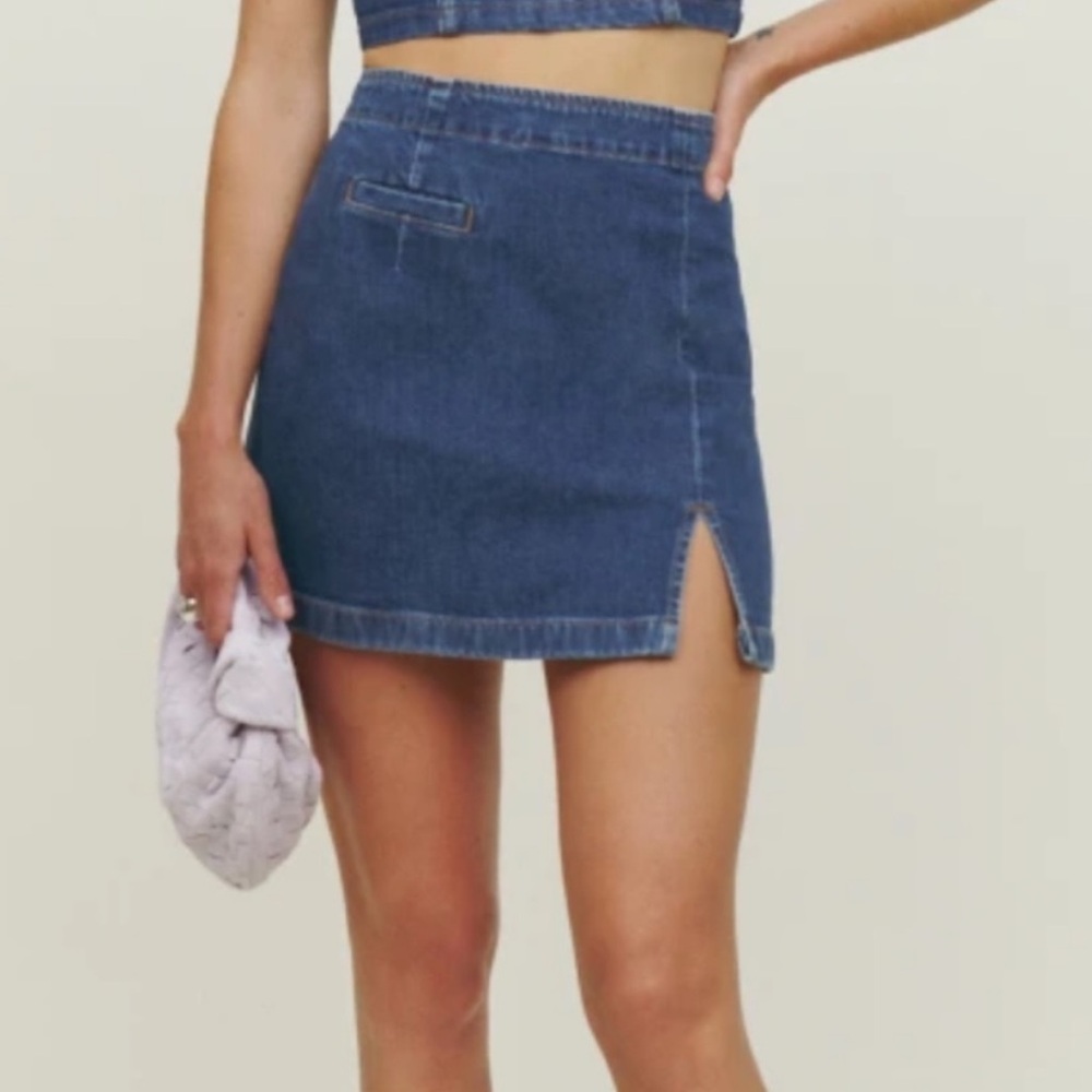 Reformation Freda High Waist Blue Denim Miniskirt